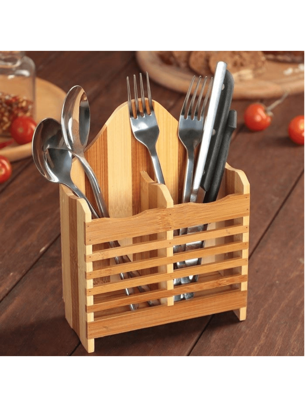 Porta Talheres de Bambu Escorredor e Organizador de Utensílios de Cozinha