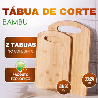 Conjunto Kit 2 Tábuas de Corte em Bambu Retangular Resistente 28x20cm/33x24cm Para Carne Legumes