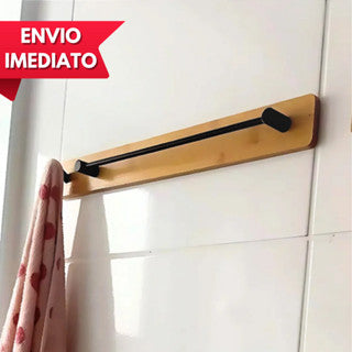 Suporte Porta Toalha de Banho Bambu Sem Furos com Adesivo Ultra Resistente