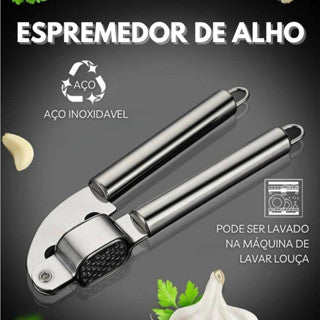 Espremedor de Alho em Aço inox Amassador Triturador Manual 19 cm Para Temperos
