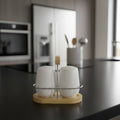 Saleiro e Pimenteiro Oasis com Suporte de Bambu – Design Elegante e Funcional
