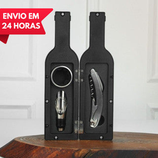 Kit Para Garrafa De Vinho 3 Peças Abridor Saca Rolha Anel Salva Gotas Derramador