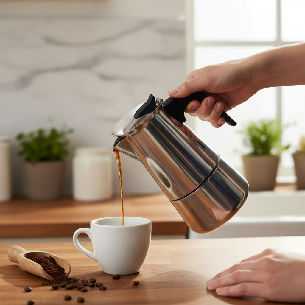 Cafeteira italiana em inox minimalista com capacidade para 6 xicaras e 300ml de café - clink