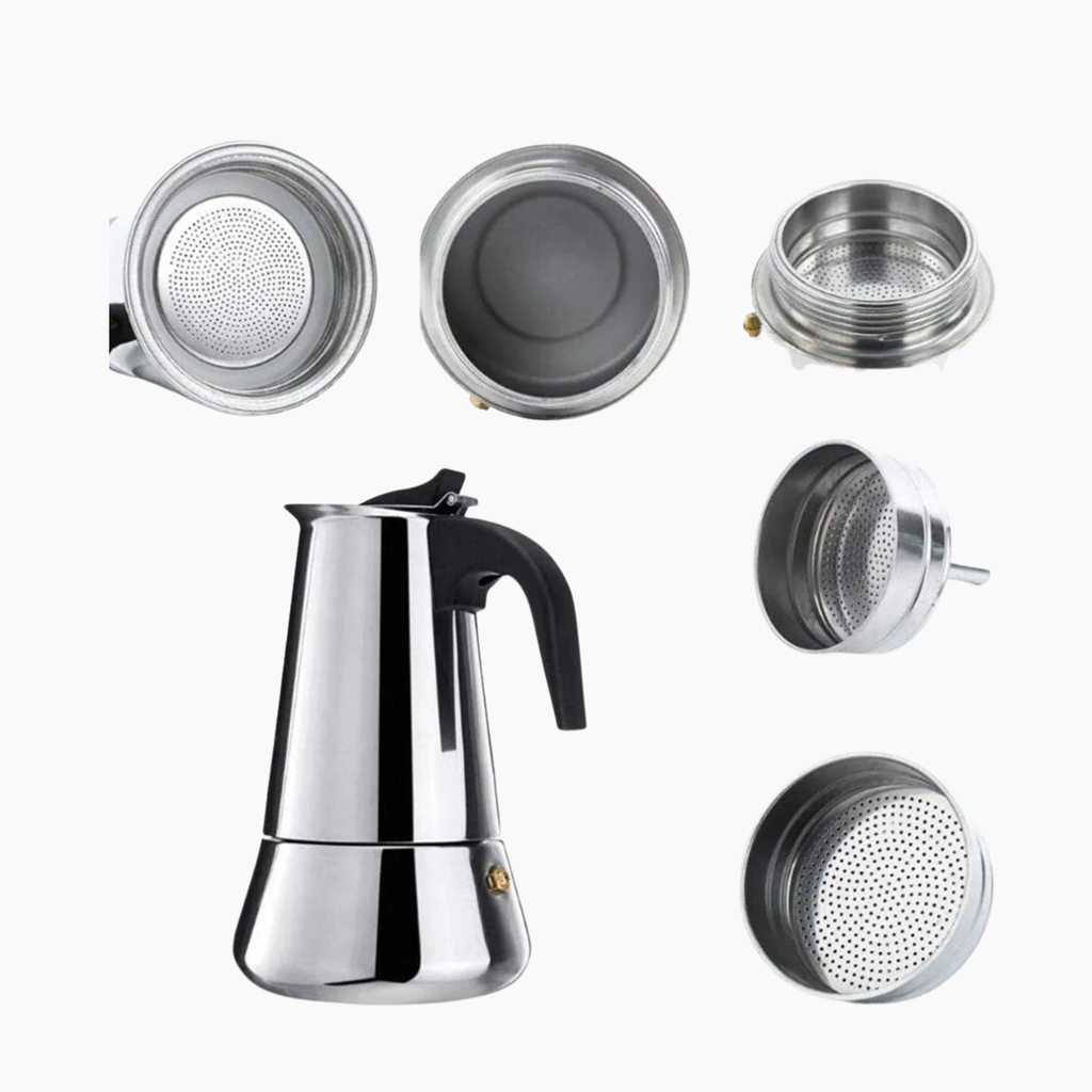 Cafeteira italiana em inox minimalista com capacidade para 6 xicaras e 300ml de café - clink