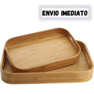 Conjunto 2 Bandejas de Bambu com alças para Servir Ideal para Café da Manhã