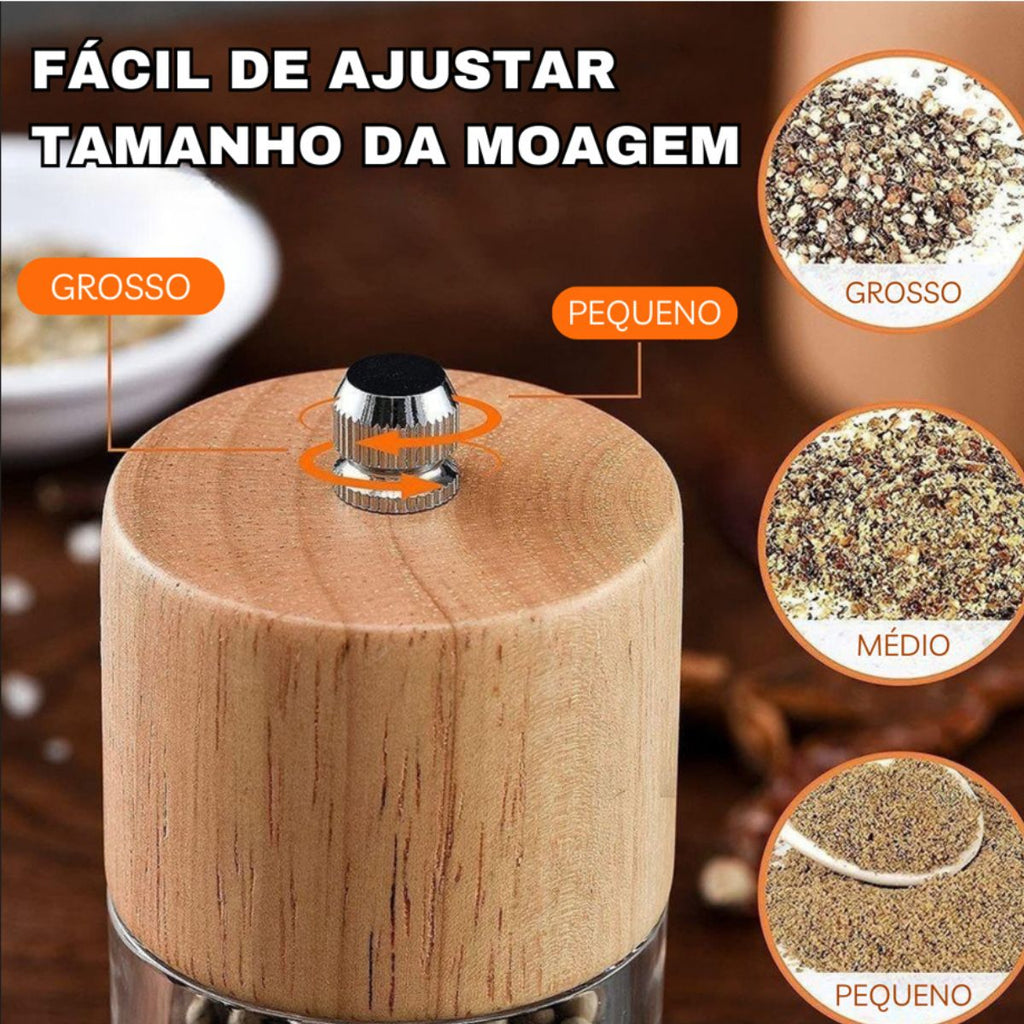 Moedor de Pimenta e Sal Bambu 21cm Núcleo de Cerâmica Manual Ajustável
