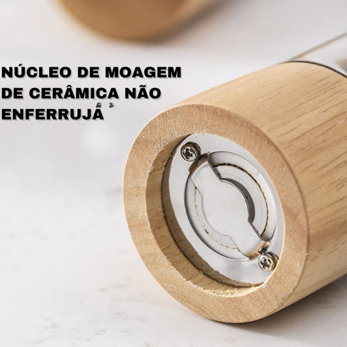 Moedor de Pimenta e Sal Bambu 21cm Núcleo de Cerâmica Manual Ajustável