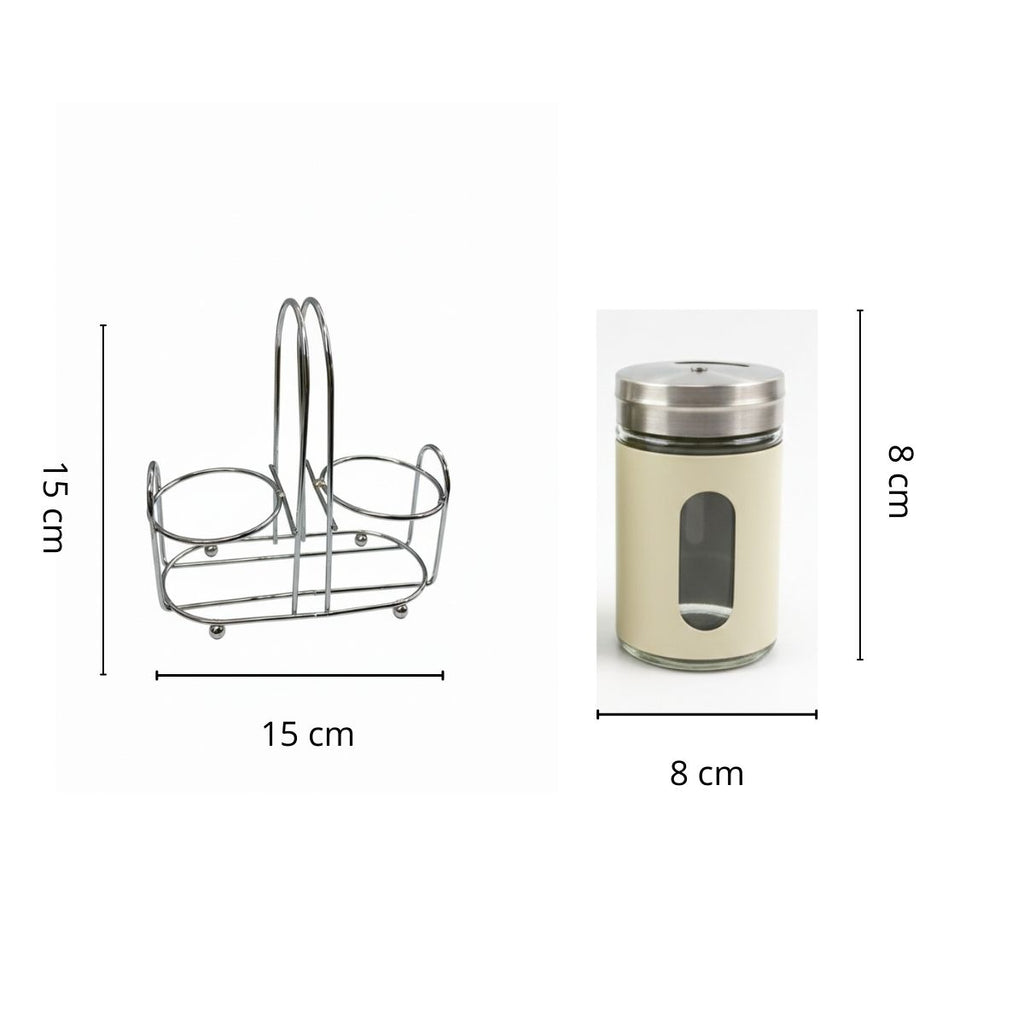 Conjunto Saleiro e Pimenteiro com Suporte Inox 2 Peças Vidro