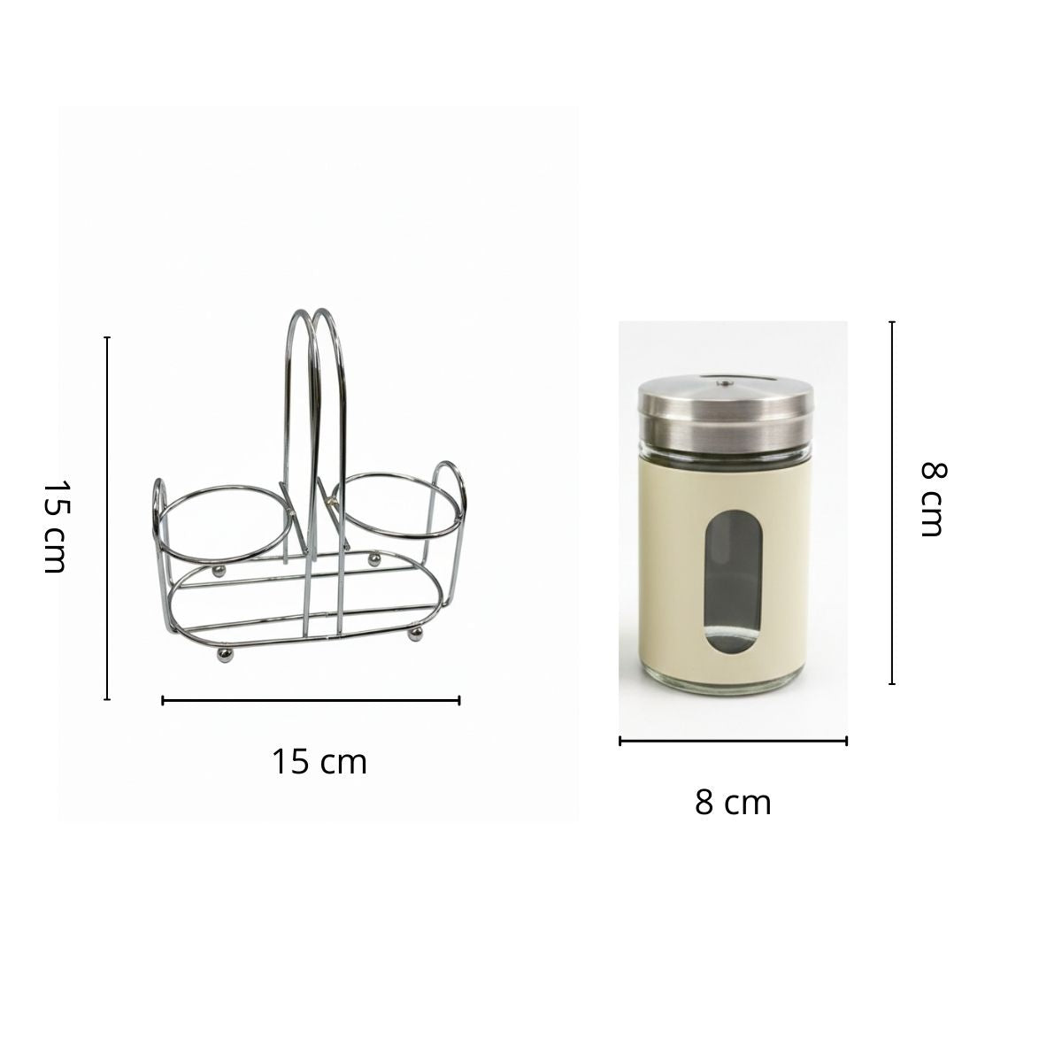 Conjunto Saleiro e Pimenteiro com Suporte Inox 2 Peças Vidro