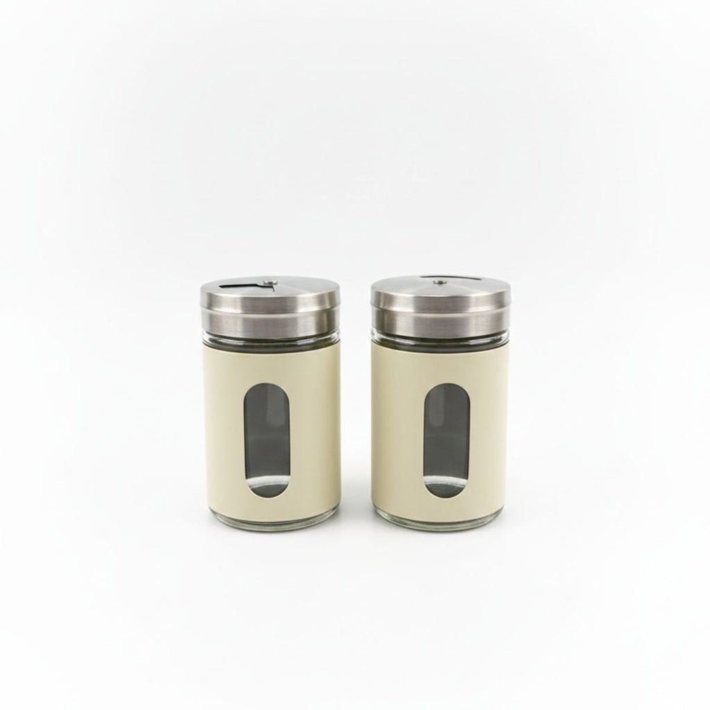 Conjunto Saleiro e Pimenteiro com Suporte Inox 2 Peças Vidro