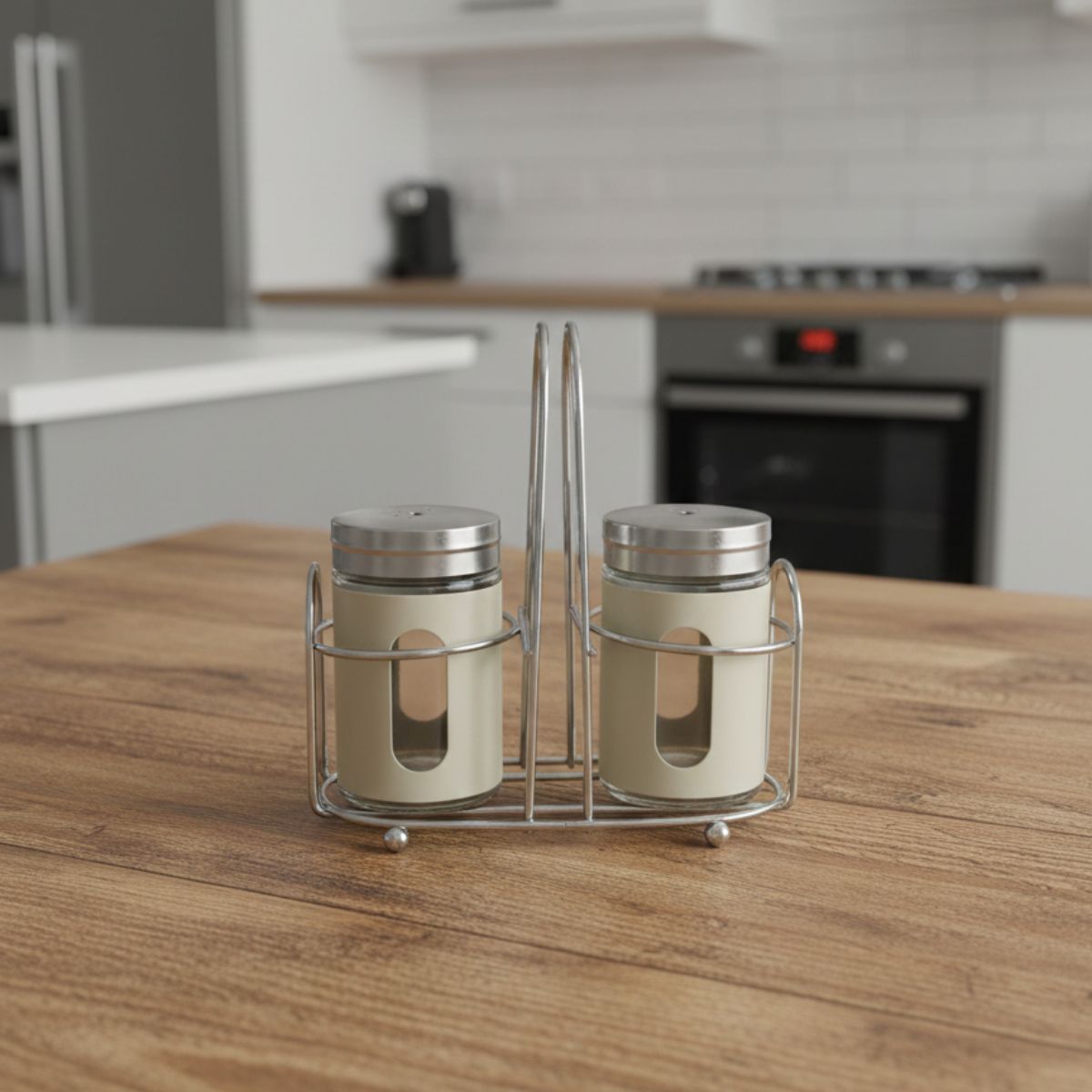 Conjunto Saleiro e Pimenteiro com Suporte Inox 2 Peças Vidro