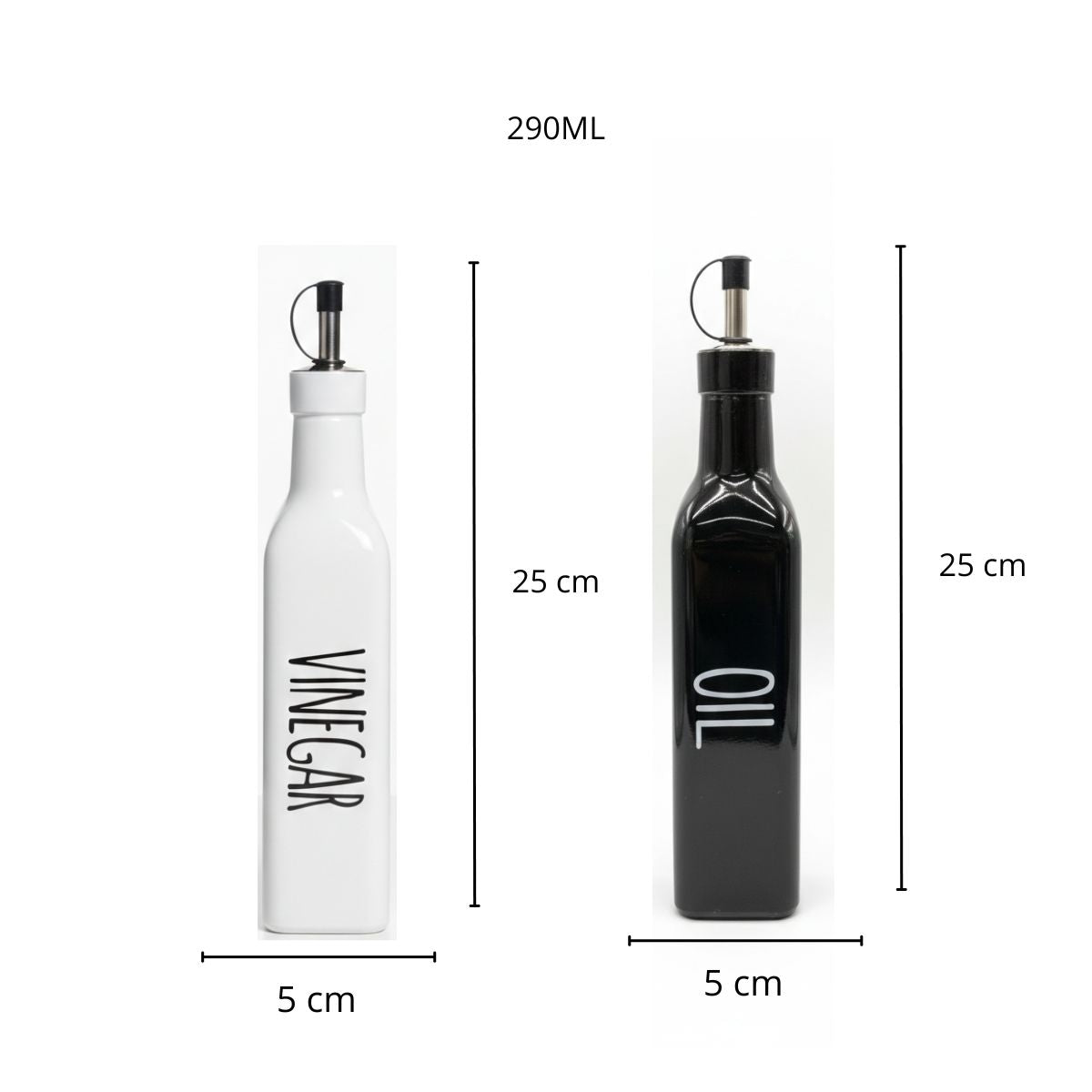 Conjunto Galheteiro Azeite e Vinagre 290ml Vidro Luxo Branco e Preto Minimalista Porta Condimentos