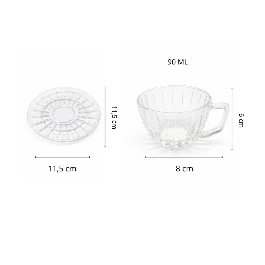 Jogo De 4 Xícaras Para Café Vidro 90ml Conjunto Xícaras e Pires