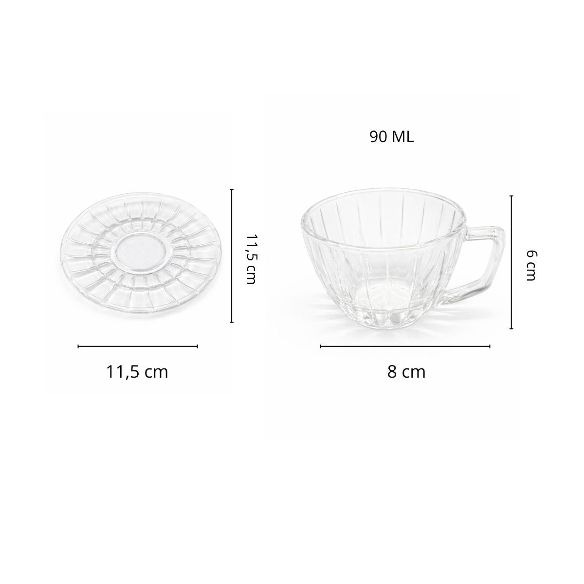 Jogo De 4 Xícaras Para Café Vidro 90ml Conjunto Xícaras e Pires