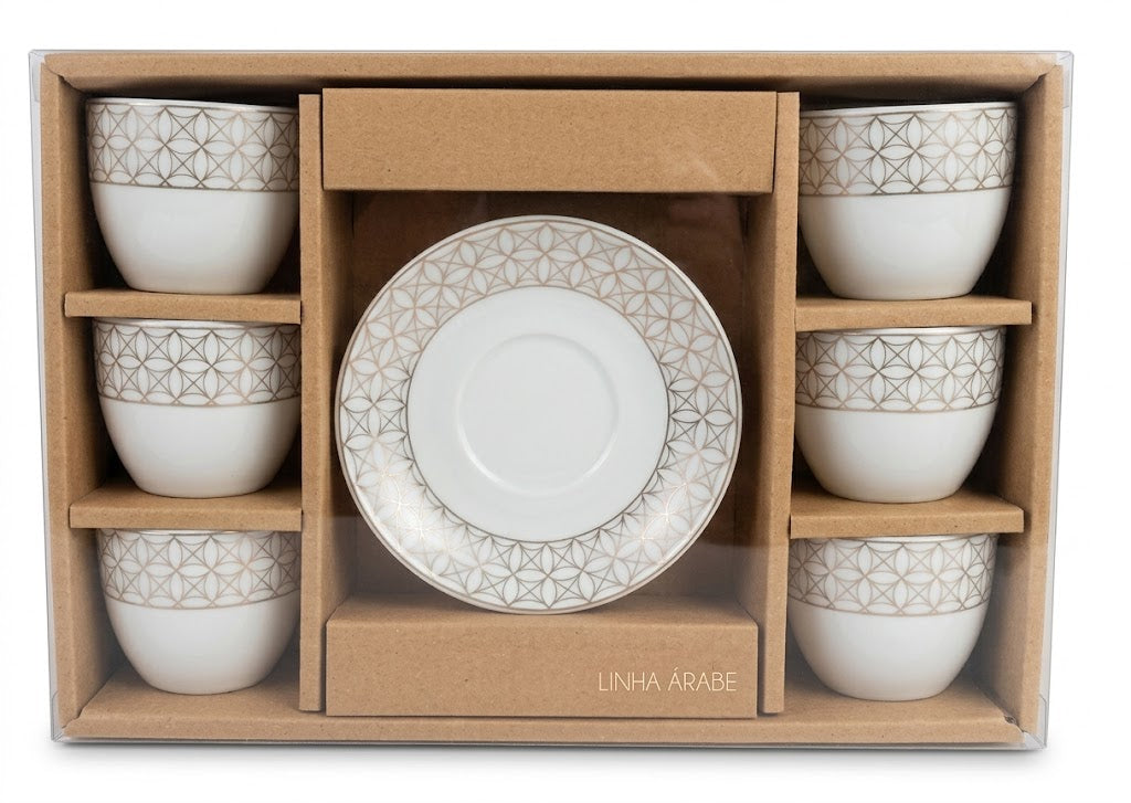 Conjunto de Xícaras de Café 6 Peças com Pires Decorado 90ML