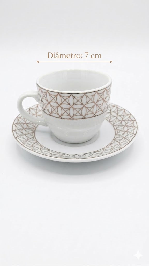 Conjunto de Xícaras de Café 6 Peças com Pires Decorado 90ML