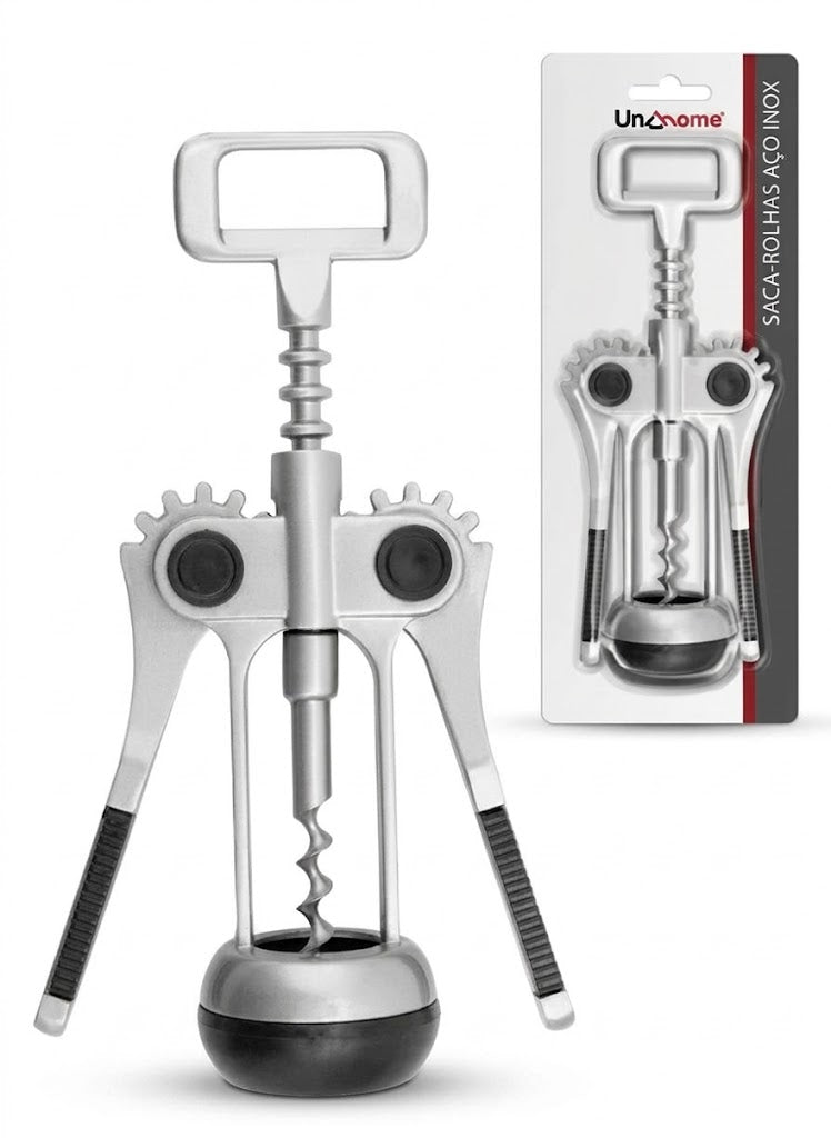 Saca Rolha Metal Abridor de Vinho Inox Manual Garçom Cozinha Bar