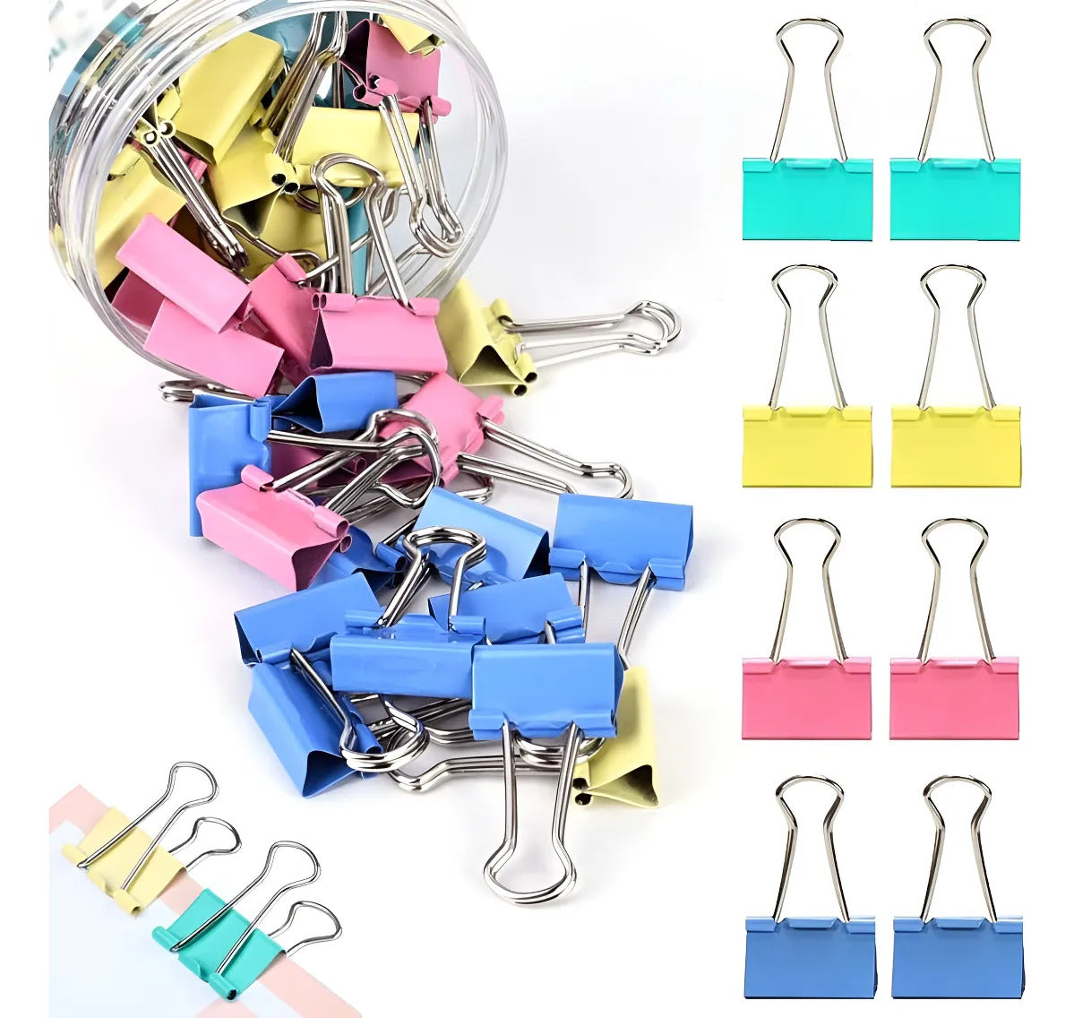 Clips Prendedor de Papel 25mm Colorido com 48 Peças para Escritório e Papelaria