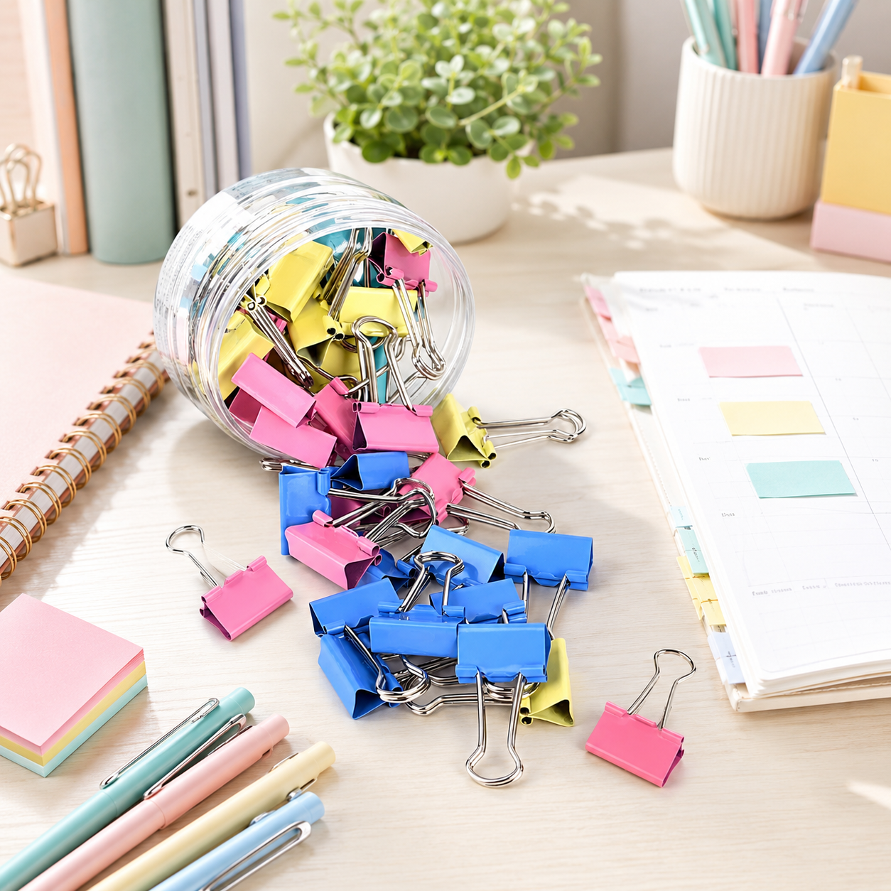 Clips Prendedor de Papel 25mm Colorido com 48 Peças para Escritório e Papelaria