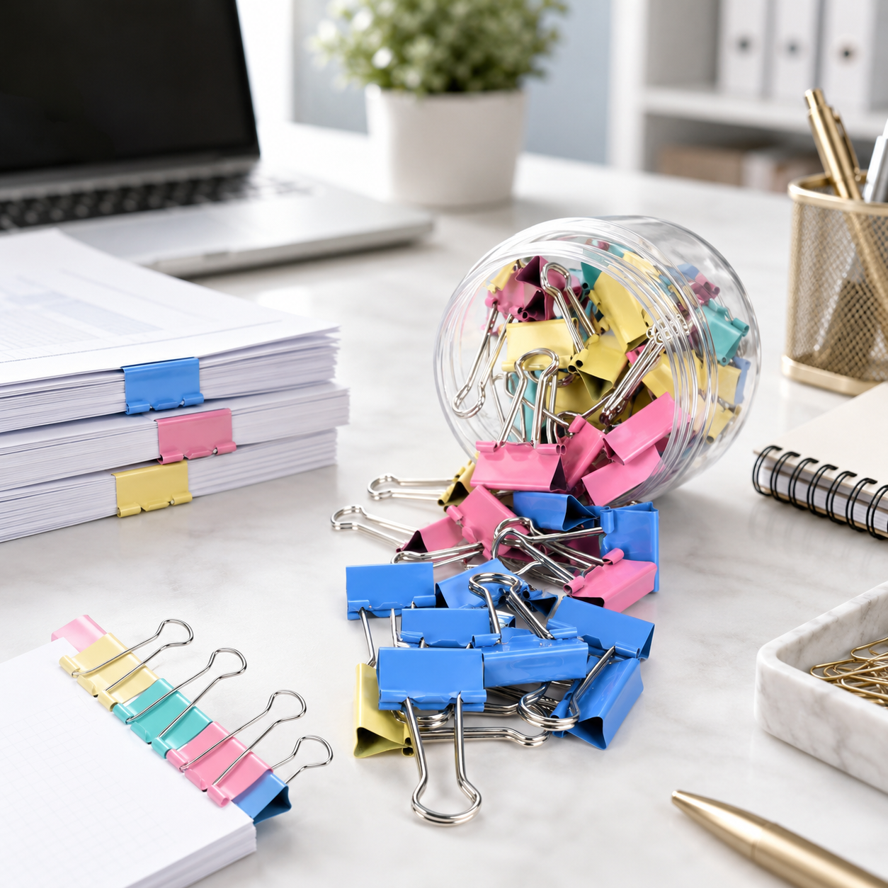 Clips Prendedor de Papel 25mm Colorido com 48 Peças para Escritório e Papelaria