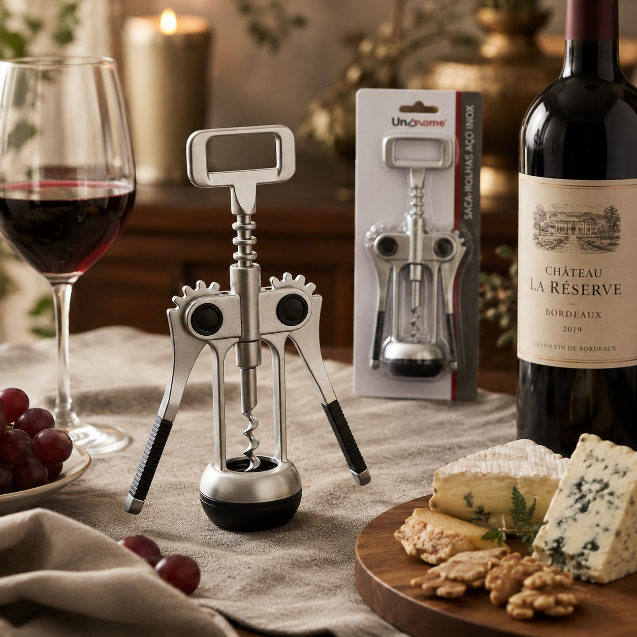 Saca Rolha Metal Abridor de Vinho Inox Manual Garçom Cozinha Bar