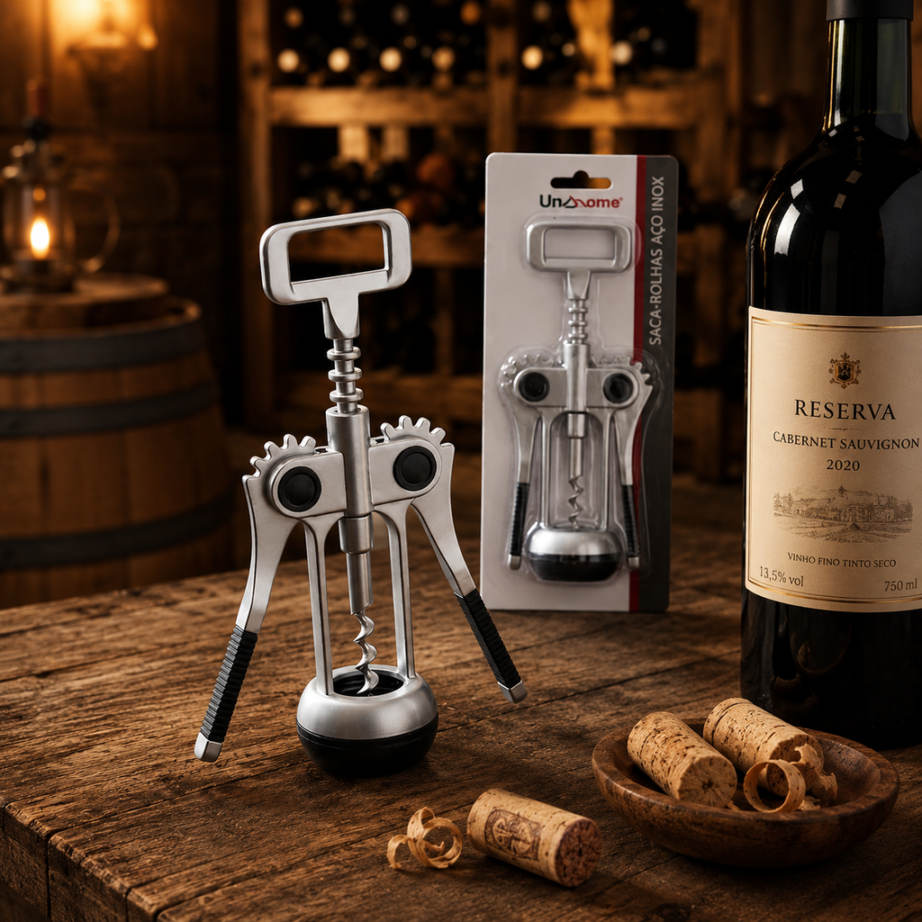 Saca Rolha Metal Abridor de Vinho Inox Manual Garçom Cozinha Bar