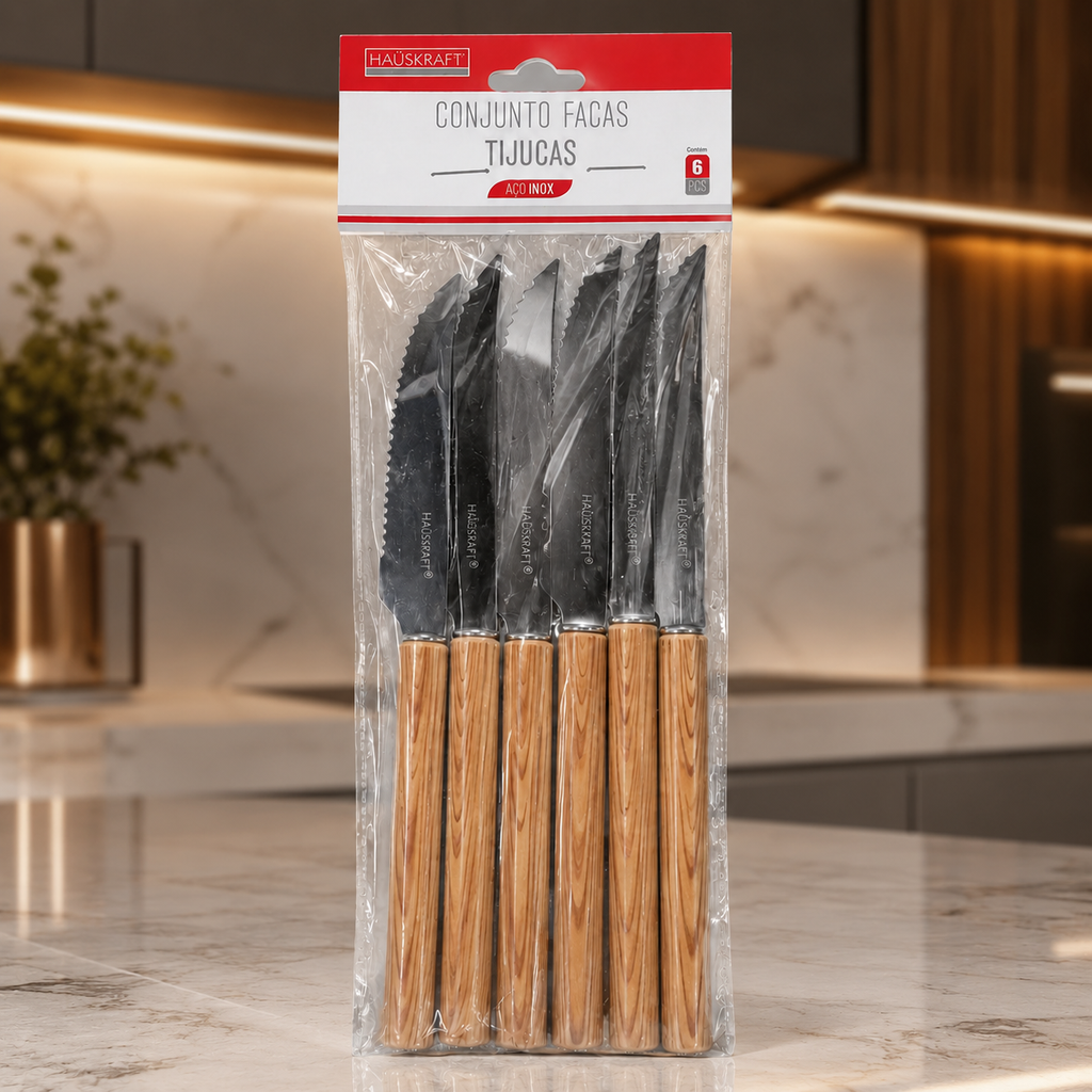 Conjunto de Facas Tijucas 6 Peças Aço Inox 22cm