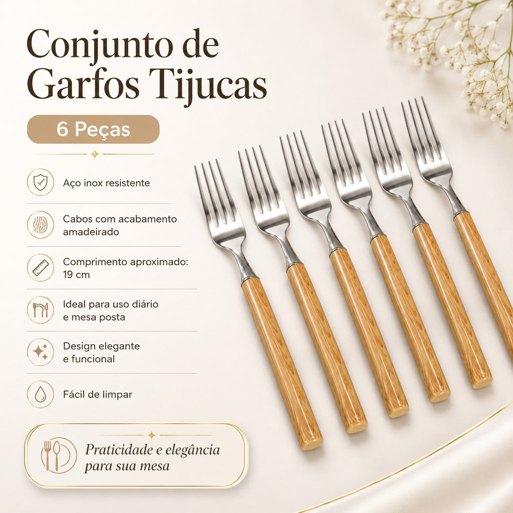 Conjunto de Garfo Tijuca 6 Peças Aço Inox 19 Cm
