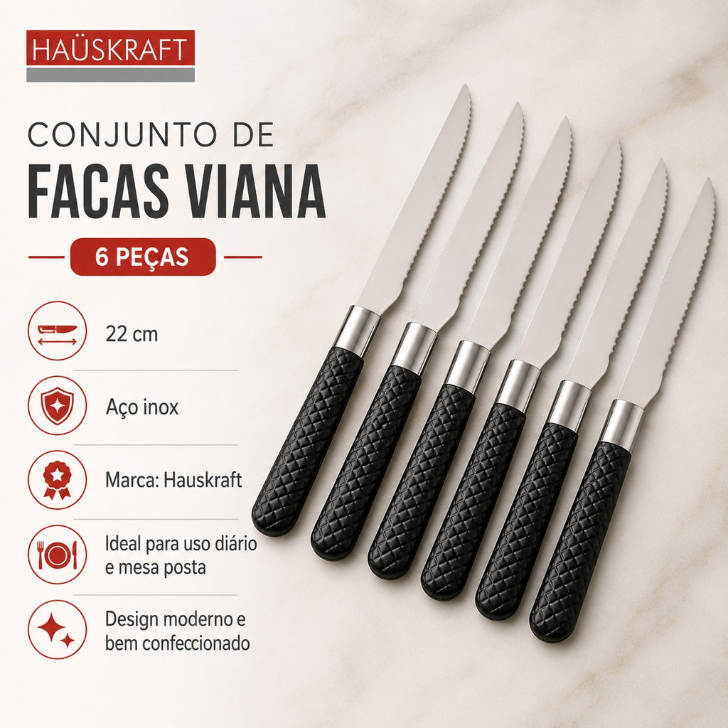 Conjunto de Facas Viana 6 Peças 22 cm Aço inox