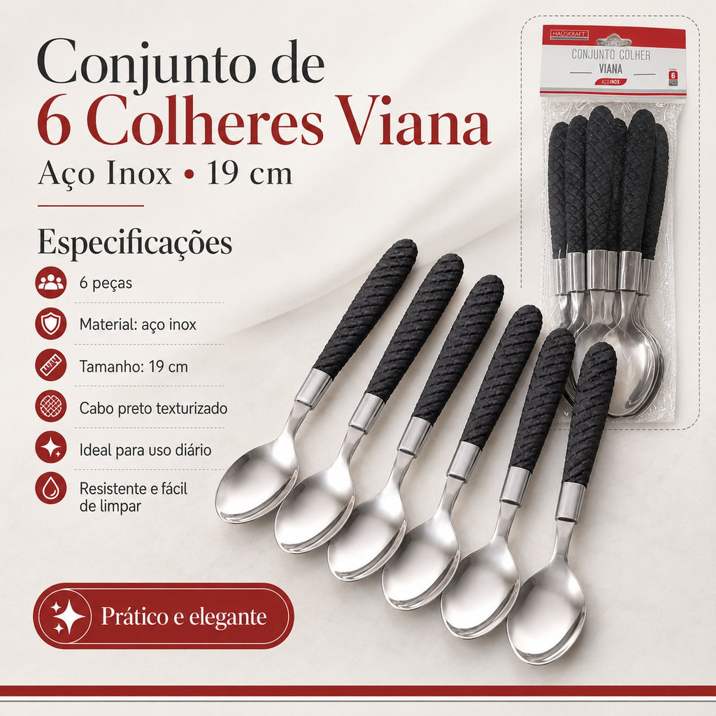 Conjunto de 6 Colheres Viana de 19 Cm Aço Inox