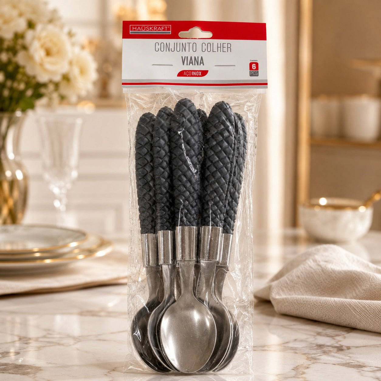 Conjunto de 6 Colheres Viana de 19 Cm Aço Inox