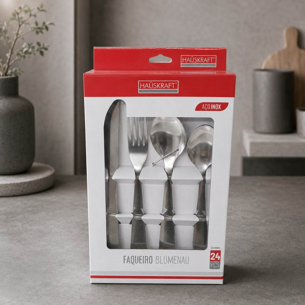 Jogo de Faqueiro Blumenau Prata com 24 Peças Açox Inox
