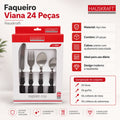 Jogo de Faqueiro 24 Peças Viana Aço Inox Cabo Texturizado