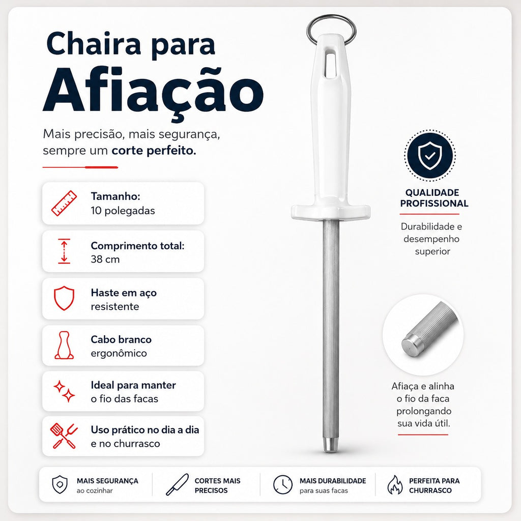 Chaira 10 Para Churrasco Aço inoxidável