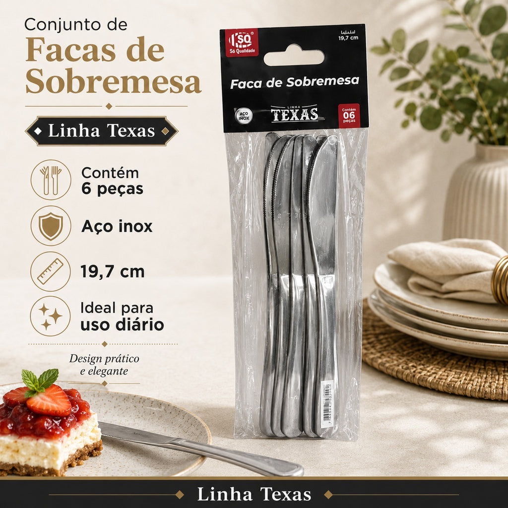 Faca de Sobremesa 6 Peças 19,7 cm Aço Inox
