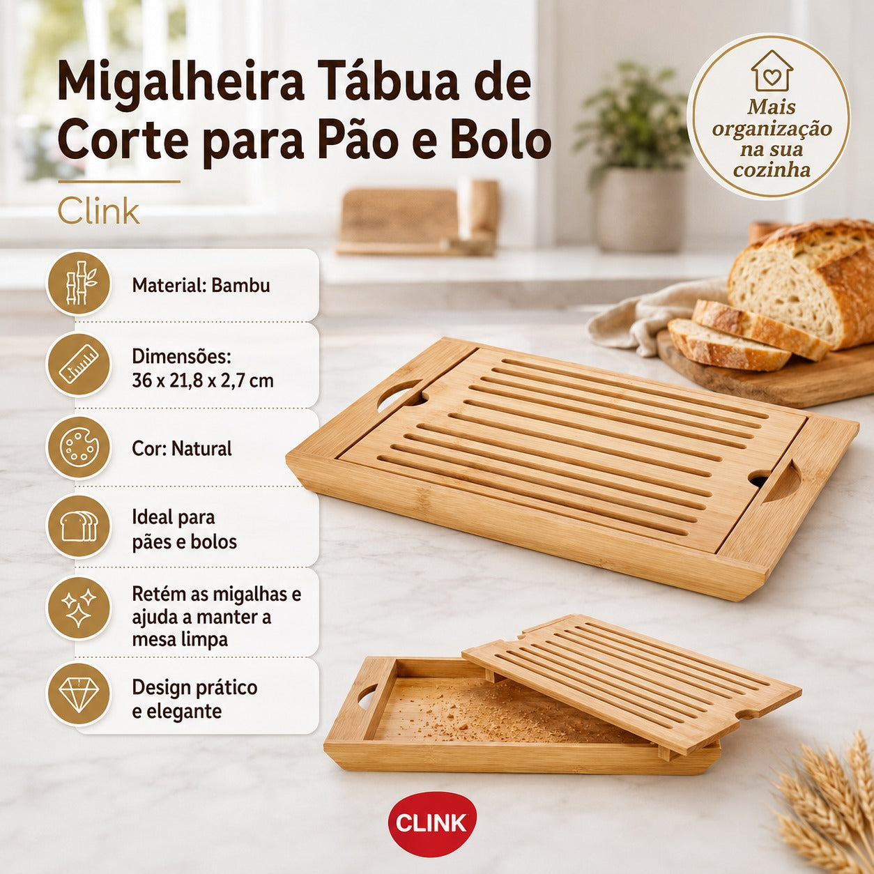 Tábua De Pão Em Bambu Corte Migalheira De Pães Bolos Lisa Marrom