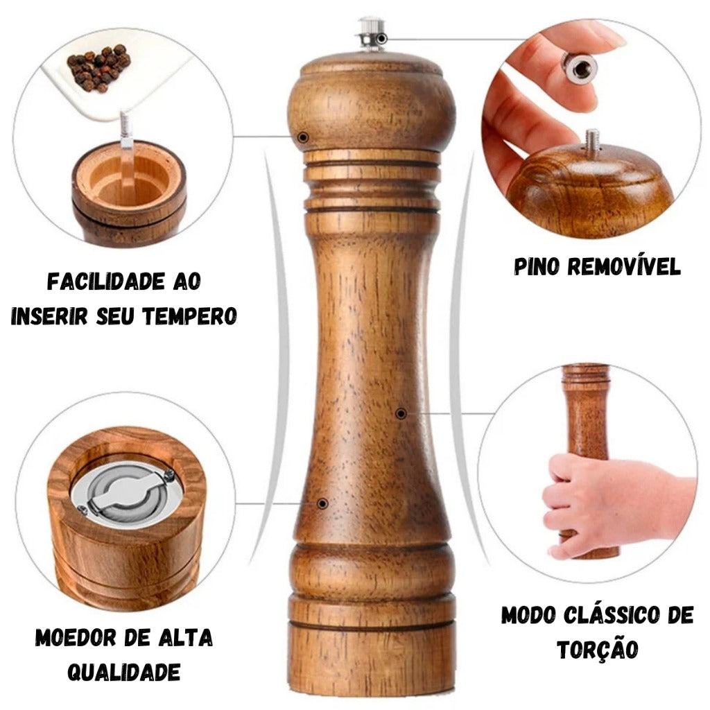 Moedor De Madeira Manual 21cm De Sal Pimenta C/regulagem Marrom-claro
