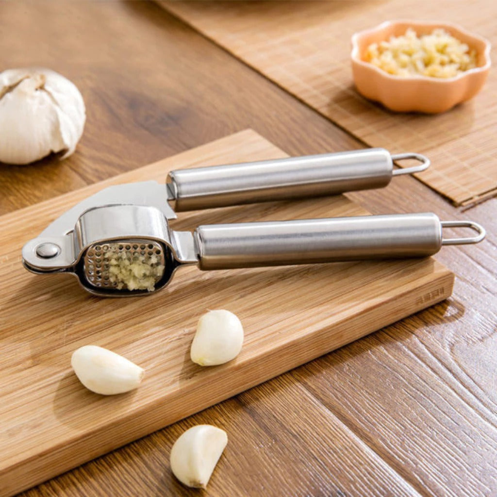 Espremedor de Alho em Aço inox Amassador Triturador Manual 19 cm Para Temperos