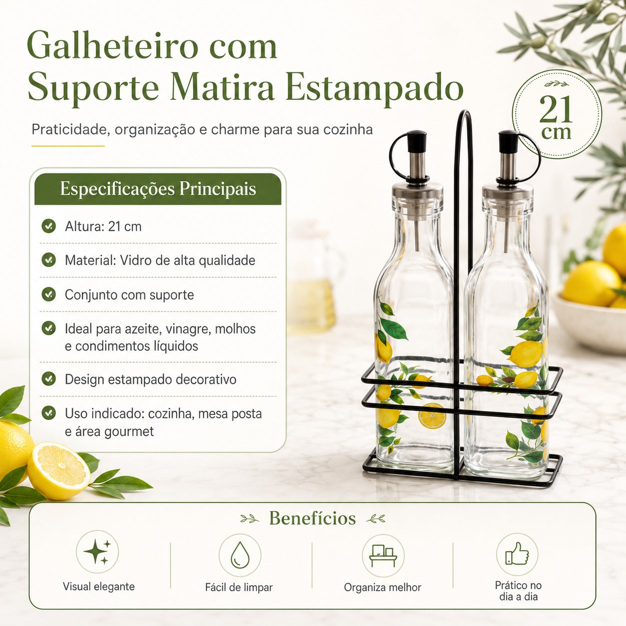 Galheteiro com Suporte Matira Estampado  21 Cm