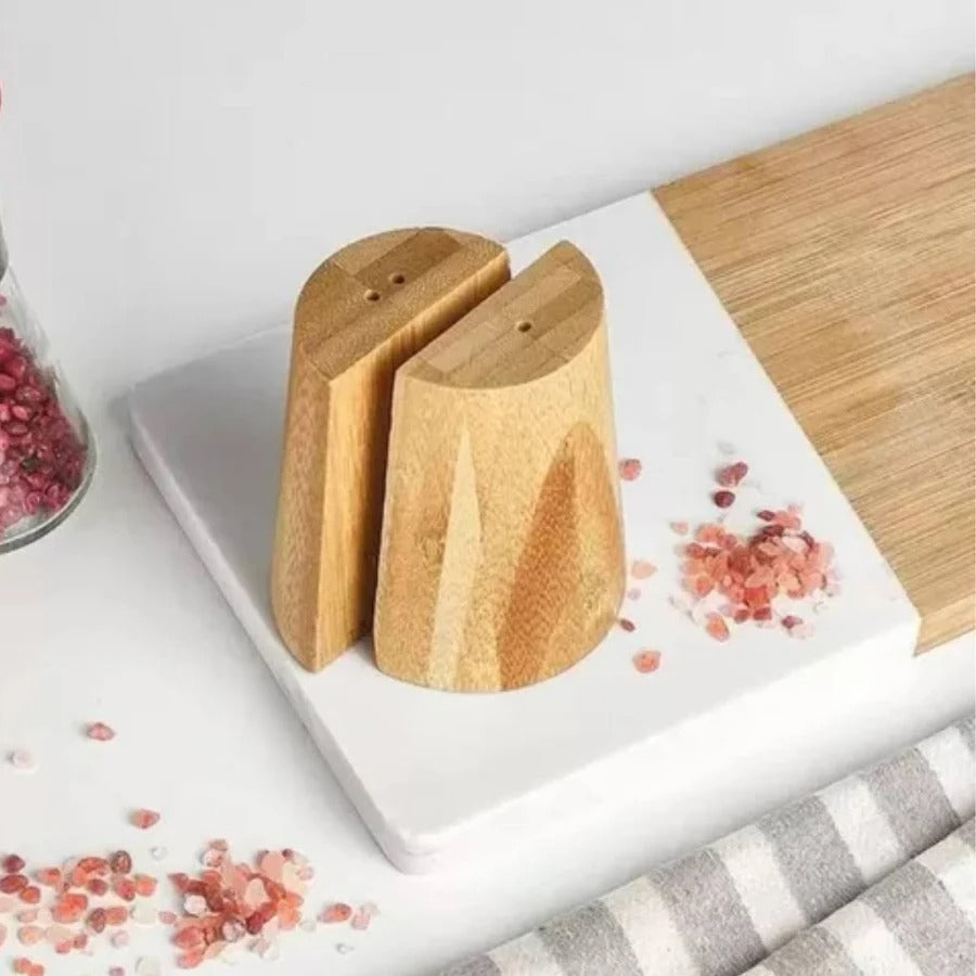 Saleiro E Pimenteiro Em Bambu Magnético Porta Tempero Duplo 14ML