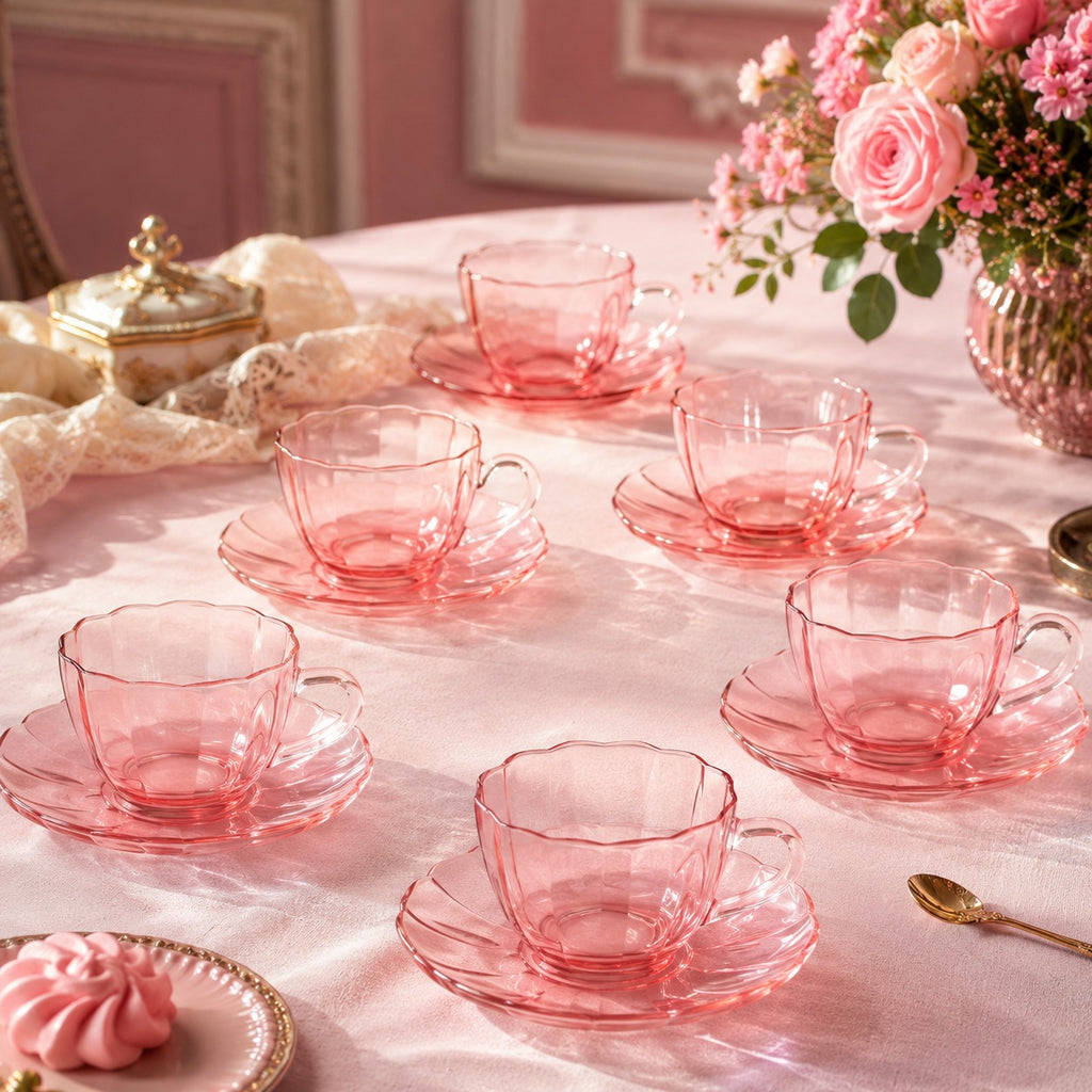 Jogo de Xícara Café 12 Peças em 900 Ml Rosé