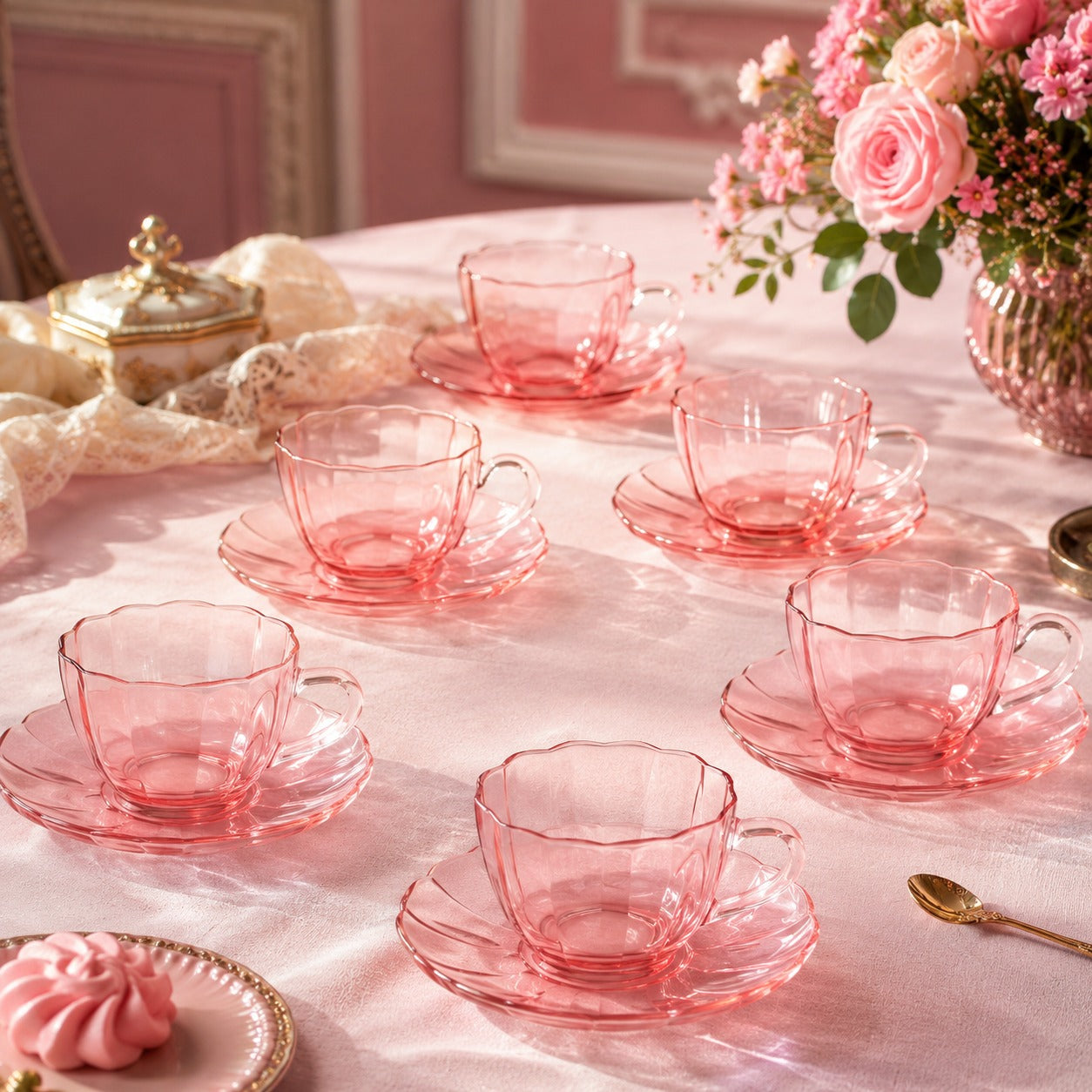 Jogo de Xícara Café 12 Peças em 900 Ml Rosé
