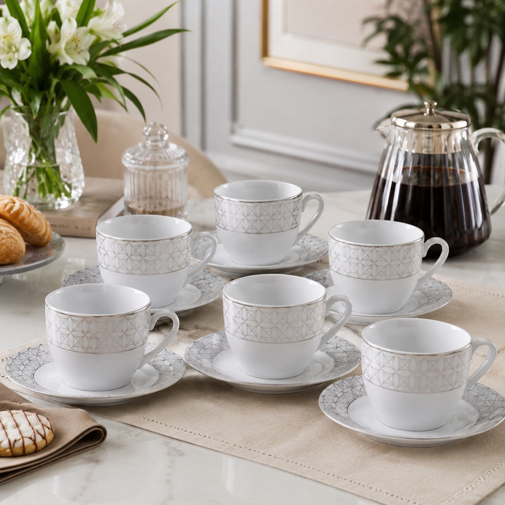 Conjunto de Xícaras de Café 6 Peças com Pires Decorado 90ML