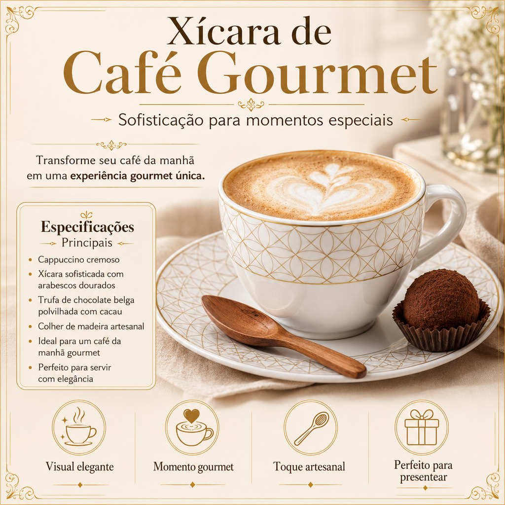 Conjunto de Xícaras de Café 6 Peças com Pires Decorado 90ML