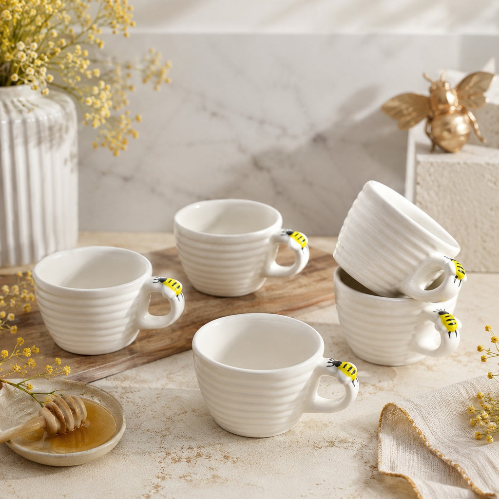 Jogo 4 Xícaras de Café 90ml Branca com Detalhe de Abelhinha
