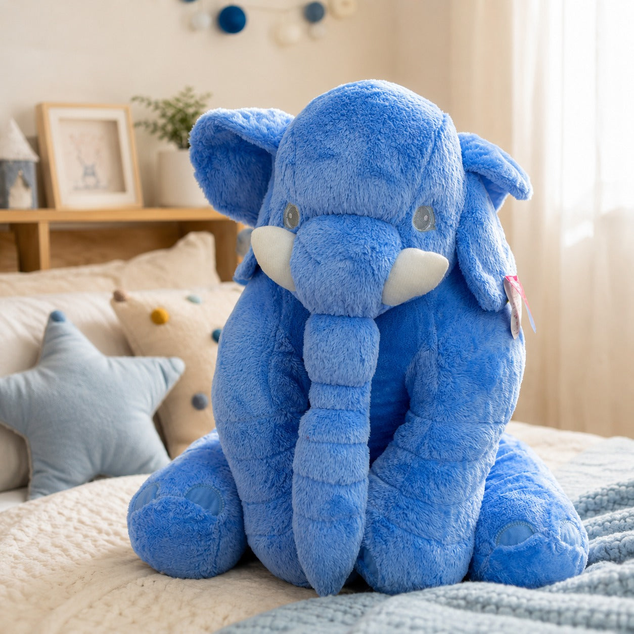 Elefante de Pelúcia Azul Fofinho 60 Cm em Poliéster
