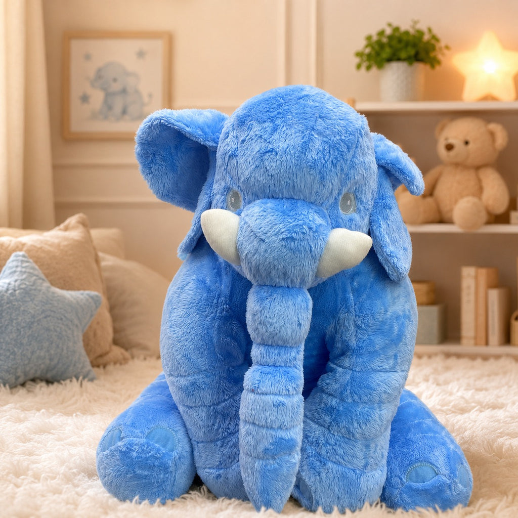 Elefante de Pelúcia Azul Fofinho 60 Cm em Poliéster