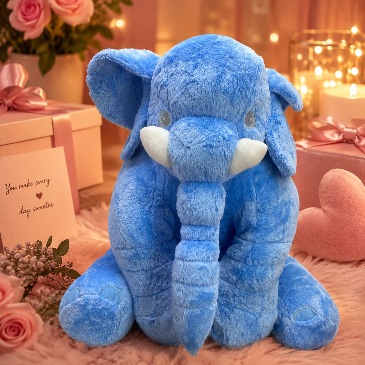 Elefante de Pelúcia Azul Fofinho 60 Cm em Poliéster