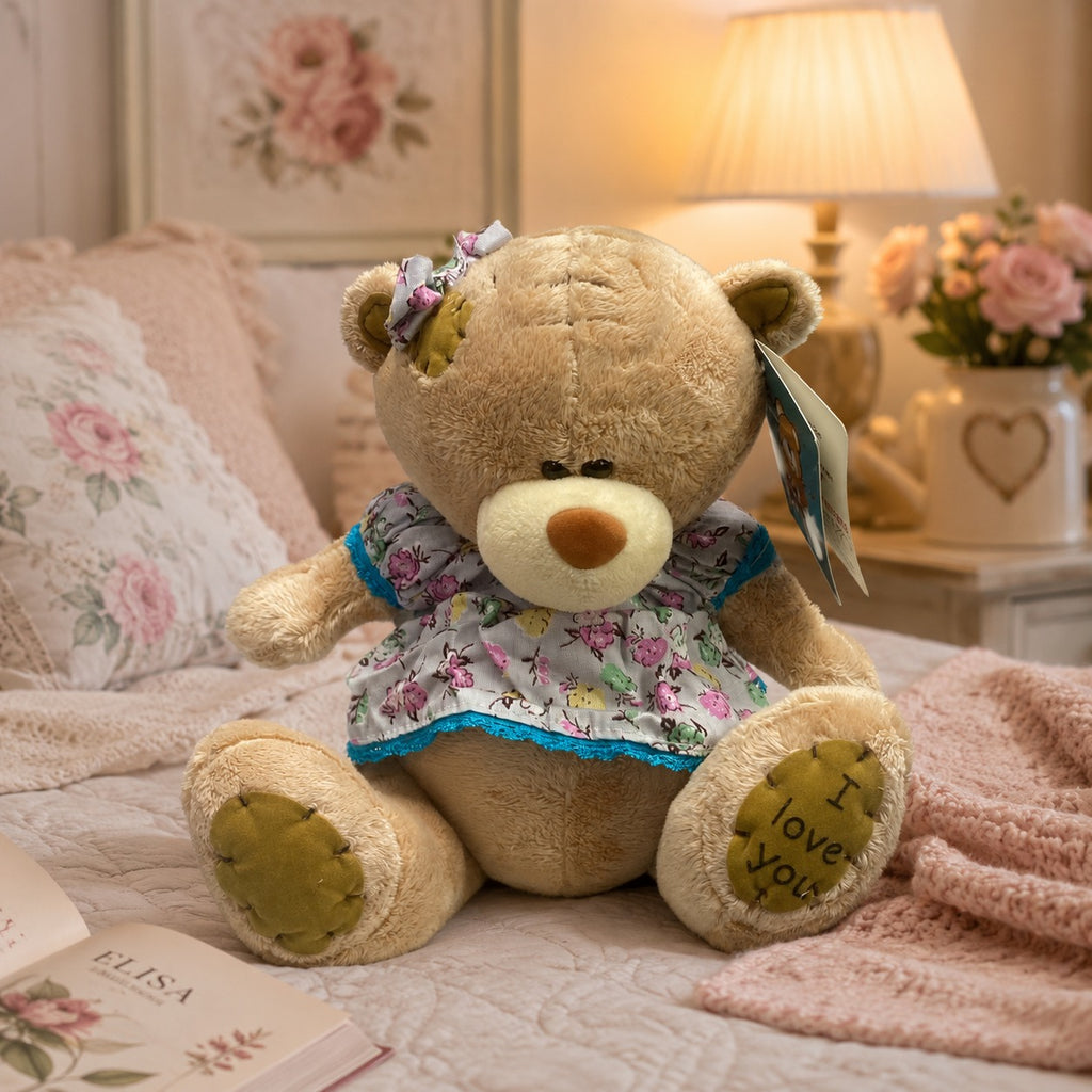 Ursinha de Pelúcia com Vestido Floral Removível Pequeno