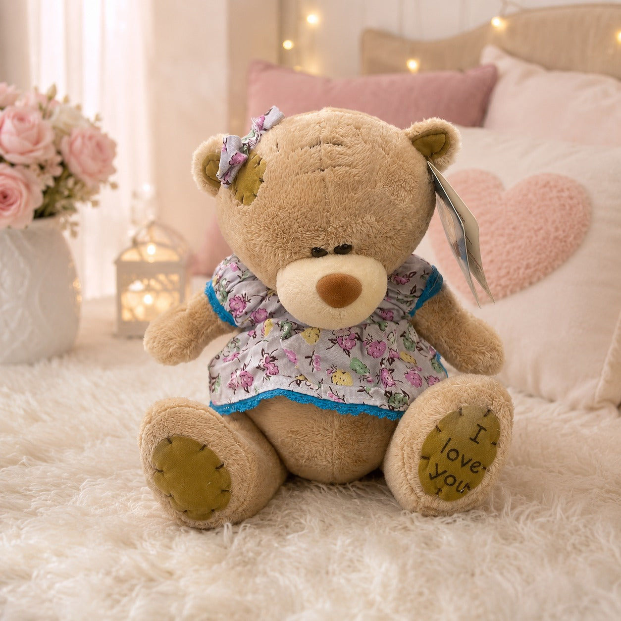 Ursinha de Pelúcia com Vestido Floral Removível Pequeno